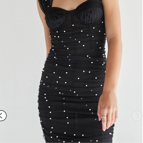 Francesca’s Kathy Rouched Pearl Embellished Midi Dress - Picture 9 of 13